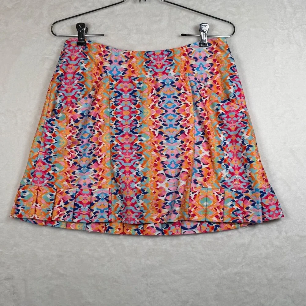 Tzu Tzu Skort M Colorful Abstract Geometric Print Pleated Hem Golf Tennis USA